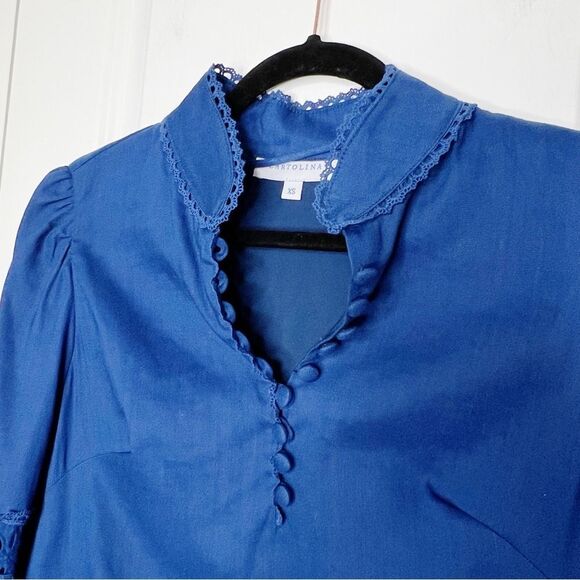 Cartolina Nantucket Sarah Dress Blue Linen Embroidered Size XS - Picture 11 of 16